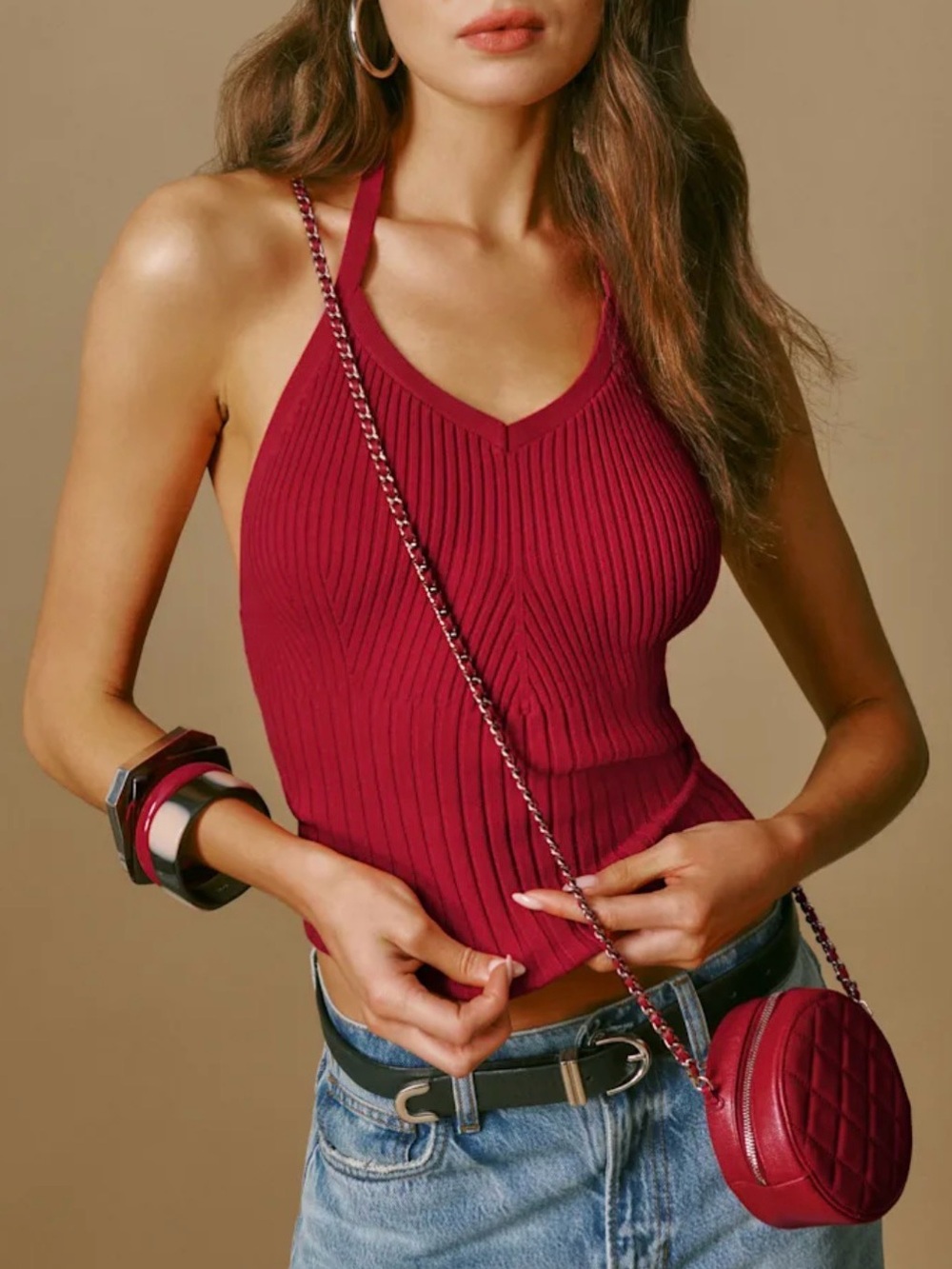 Reformation Delia Ribbed Halter Top